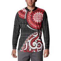 New Zealand Red Maori Koru Simple Style Button Sweatshirt LT05 - Polynesian Pride