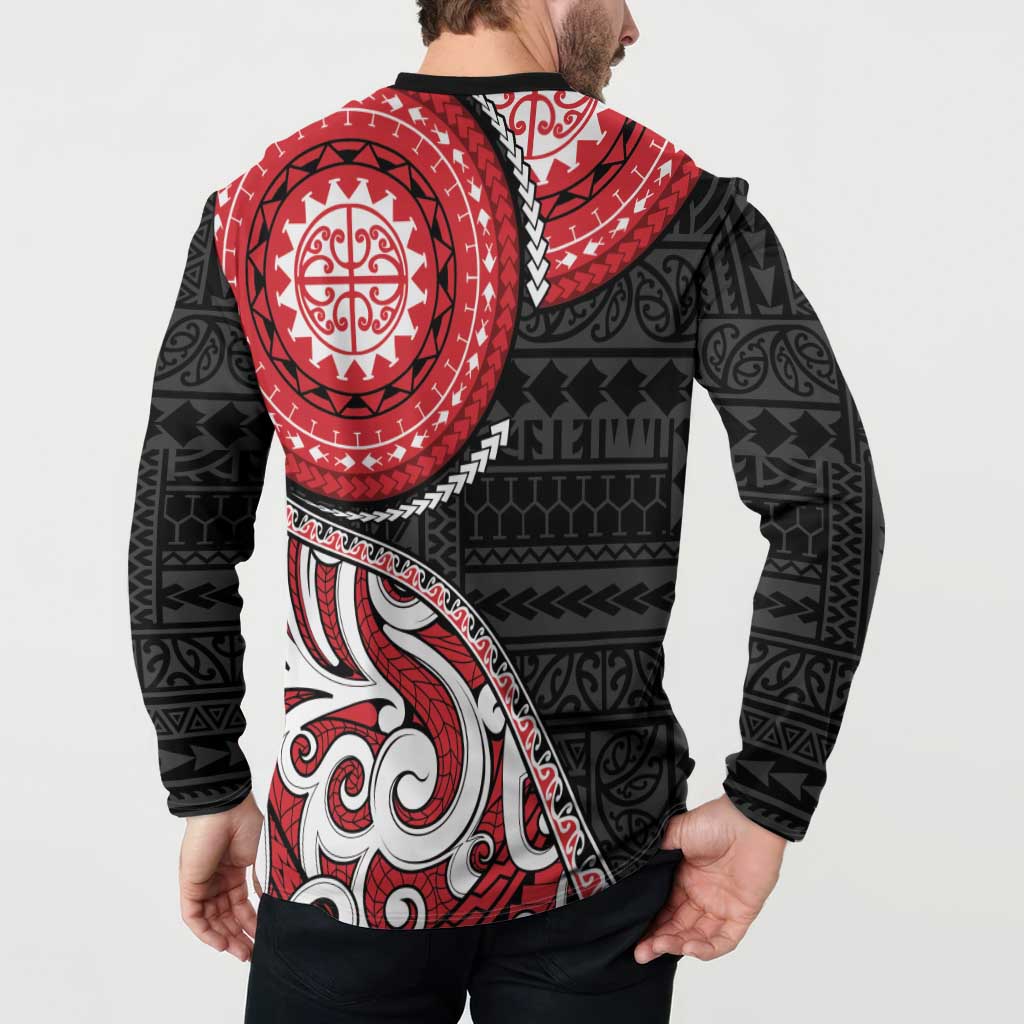 New Zealand Red Maori Koru Simple Style Button Sweatshirt LT05 - Polynesian Pride