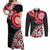 New Zealand Red Maori Koru Simple Style Couples Matching Off Shoulder Maxi Dress and Long Sleeve Button Shirt