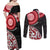 New Zealand Red Maori Koru Simple Style Couples Matching Off Shoulder Maxi Dress and Long Sleeve Button Shirt