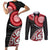 New Zealand Red Maori Koru Simple Style Couples Matching Short Sleeve Bodycon Dress and Long Sleeve Button Shirt