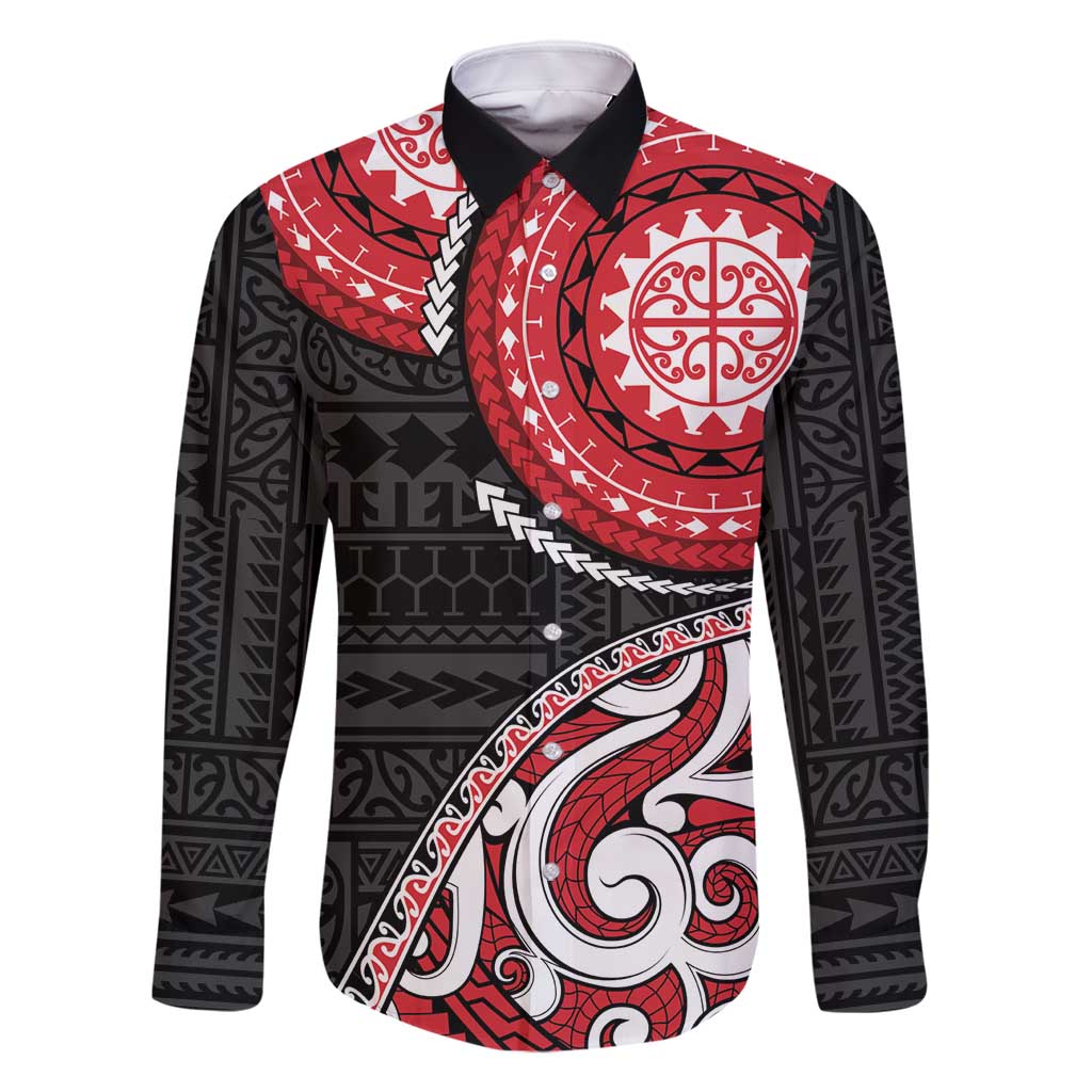 New Zealand Red Maori Koru Simple Style Family Matching Mermaid Dress and Hawaiian Shirt