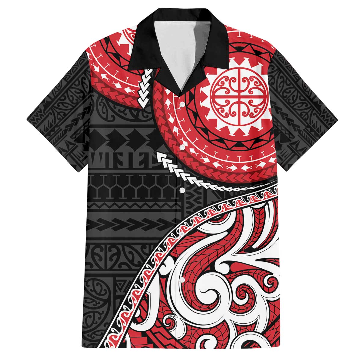 New Zealand Red Maori Koru Simple Style Family Matching Off The Shoulder Long Sleeve Dress and Hawaiian Shirt