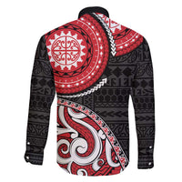 New Zealand Red Maori Koru Simple Style Family Matching Off Shoulder Maxi Dress and Hawaiian Shirt LT05 - Polynesian Pride