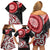 New Zealand Red Maori Koru Simple Style Family Matching Off Shoulder Short Dress and Hawaiian Shirt