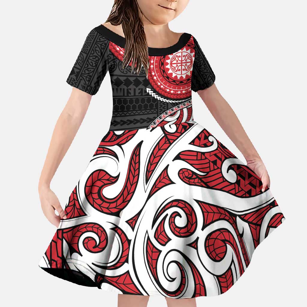 New Zealand Red Maori Koru Simple Style Family Matching Tank Maxi Dress and Hawaiian Shirt