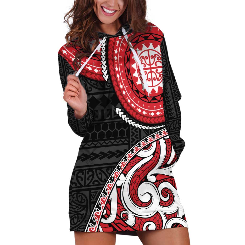 New Zealand Red Maori Koru Simple Style Hoodie Dress LT05 Red - Polynesian Pride