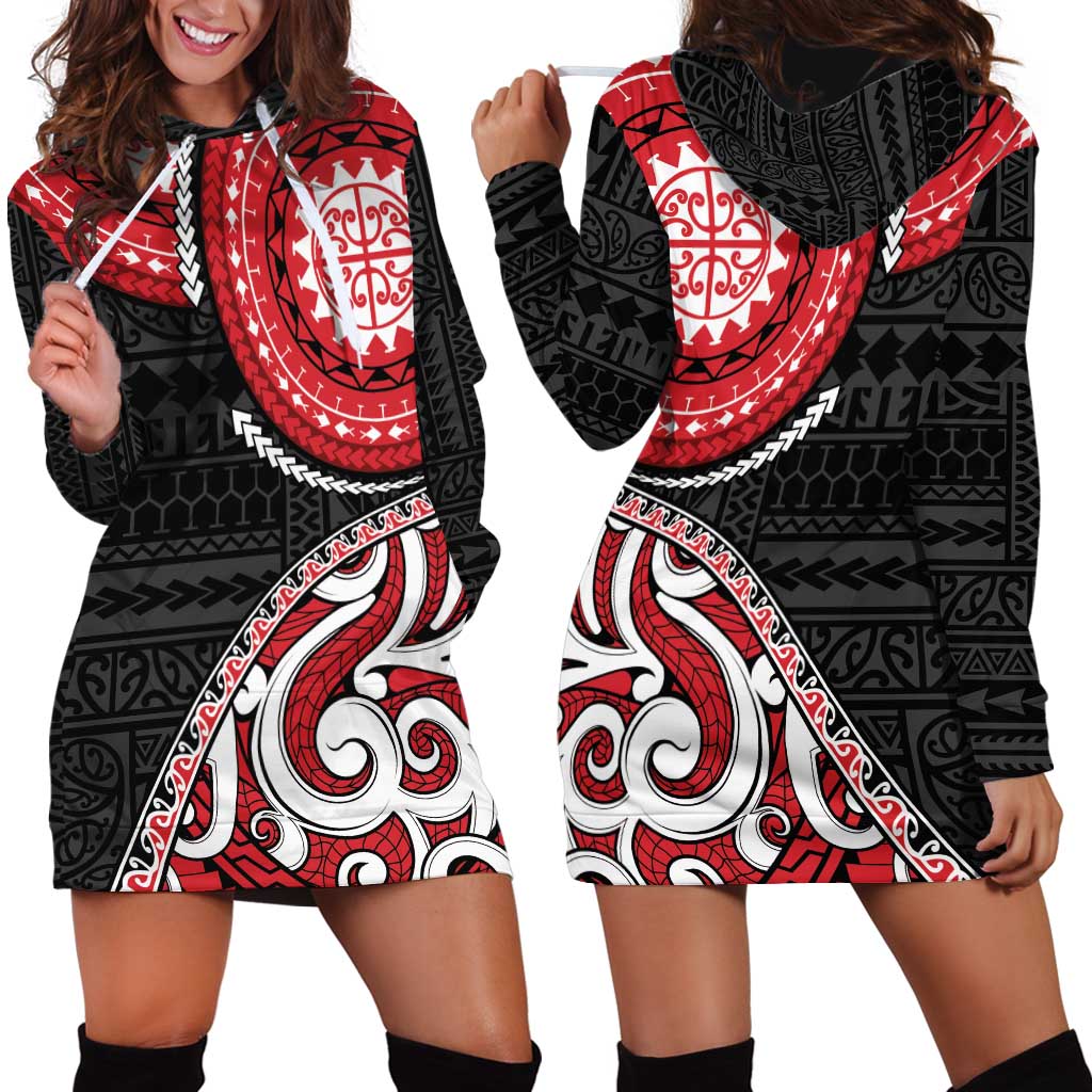 New Zealand Red Maori Koru Simple Style Hoodie Dress LT05 - Polynesian Pride