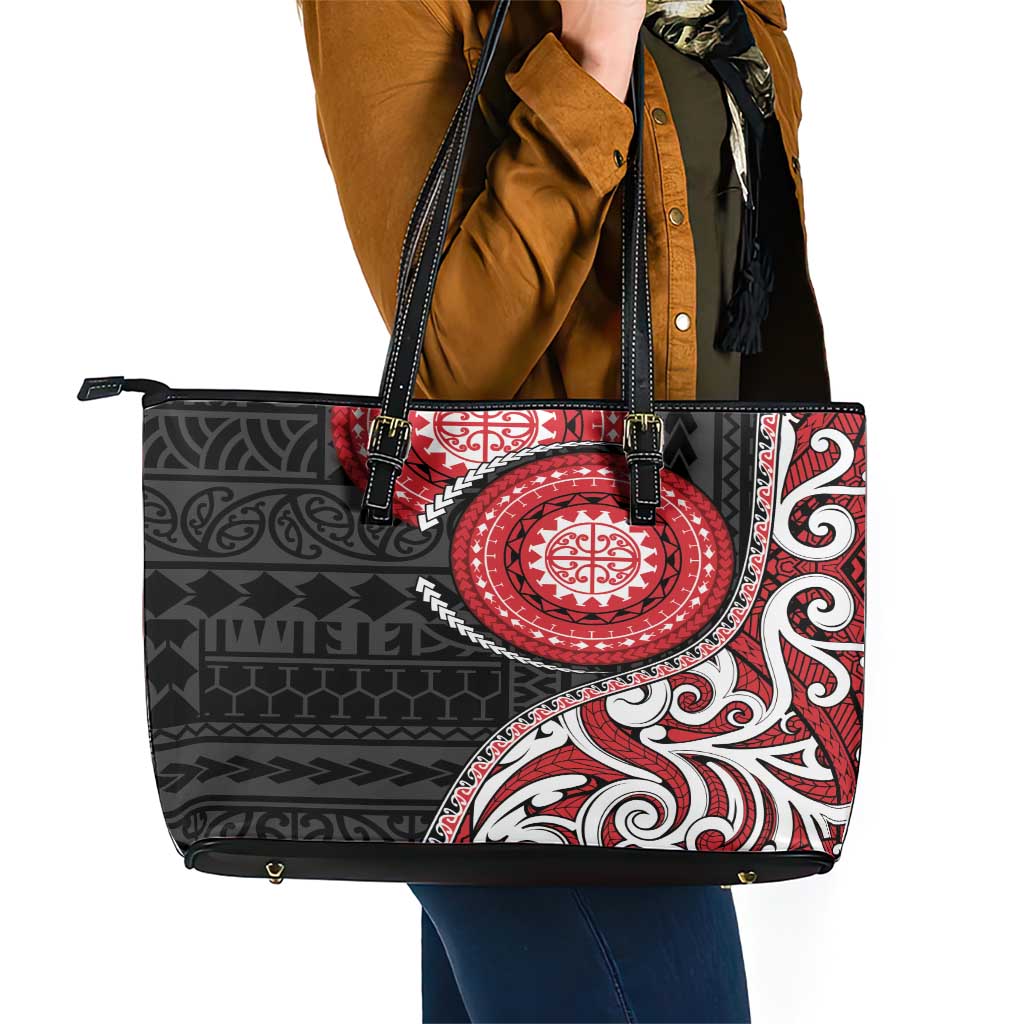 New Zealand Red Maori Koru Simple Style Leather Tote Bag LT05 - Polynesian Pride