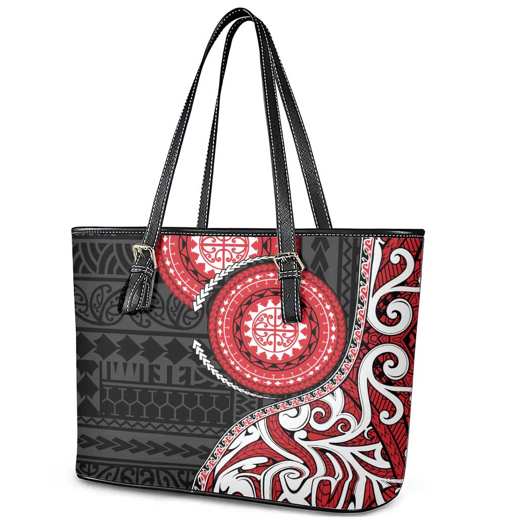 New Zealand Red Maori Koru Simple Style Leather Tote Bag LT05 - Polynesian Pride