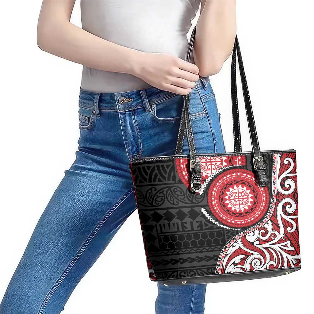 New Zealand Red Maori Koru Simple Style Leather Tote Bag LT05 - Polynesian Pride