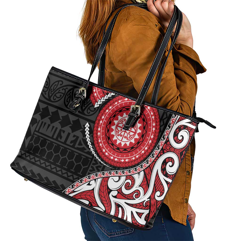 New Zealand Red Maori Koru Simple Style Leather Tote Bag LT05 - Polynesian Pride