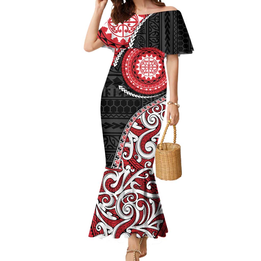 New Zealand Red Maori Koru Simple Style Mermaid Dress