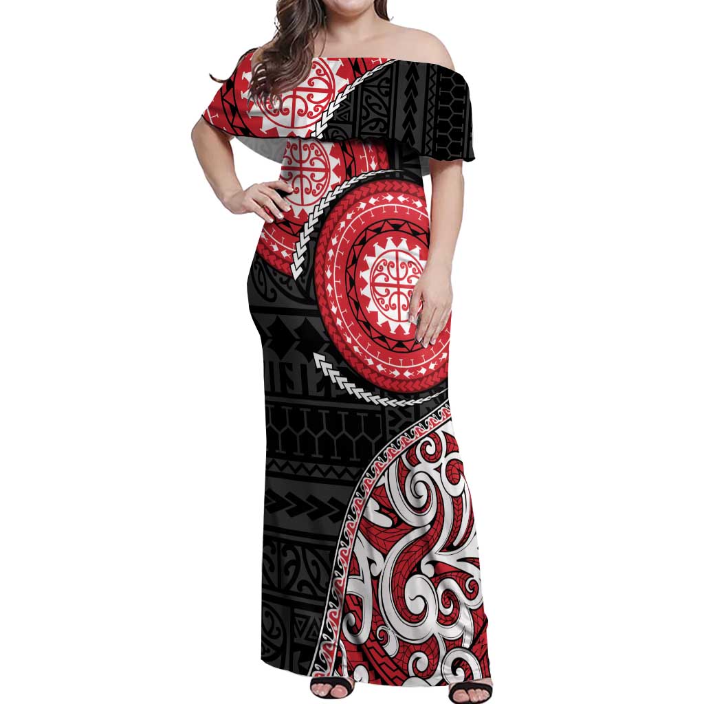 New Zealand Red Maori Koru Simple Style Off Shoulder Maxi Dress LT05 Women Red - Polynesian Pride