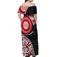 New Zealand Red Maori Koru Simple Style Off Shoulder Maxi Dress LT05 - Polynesian Pride