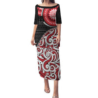 New Zealand Red Maori Koru Simple Style Puletasi LT05 Long Dress Red - Polynesian Pride