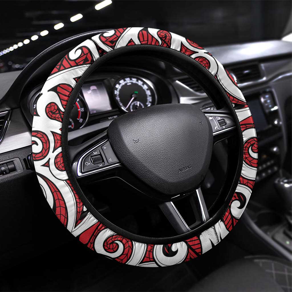 New Zealand Red Maori Koru Simple Style Steering Wheel Cover LT05 Universal Fit Red - Polynesian Pride
