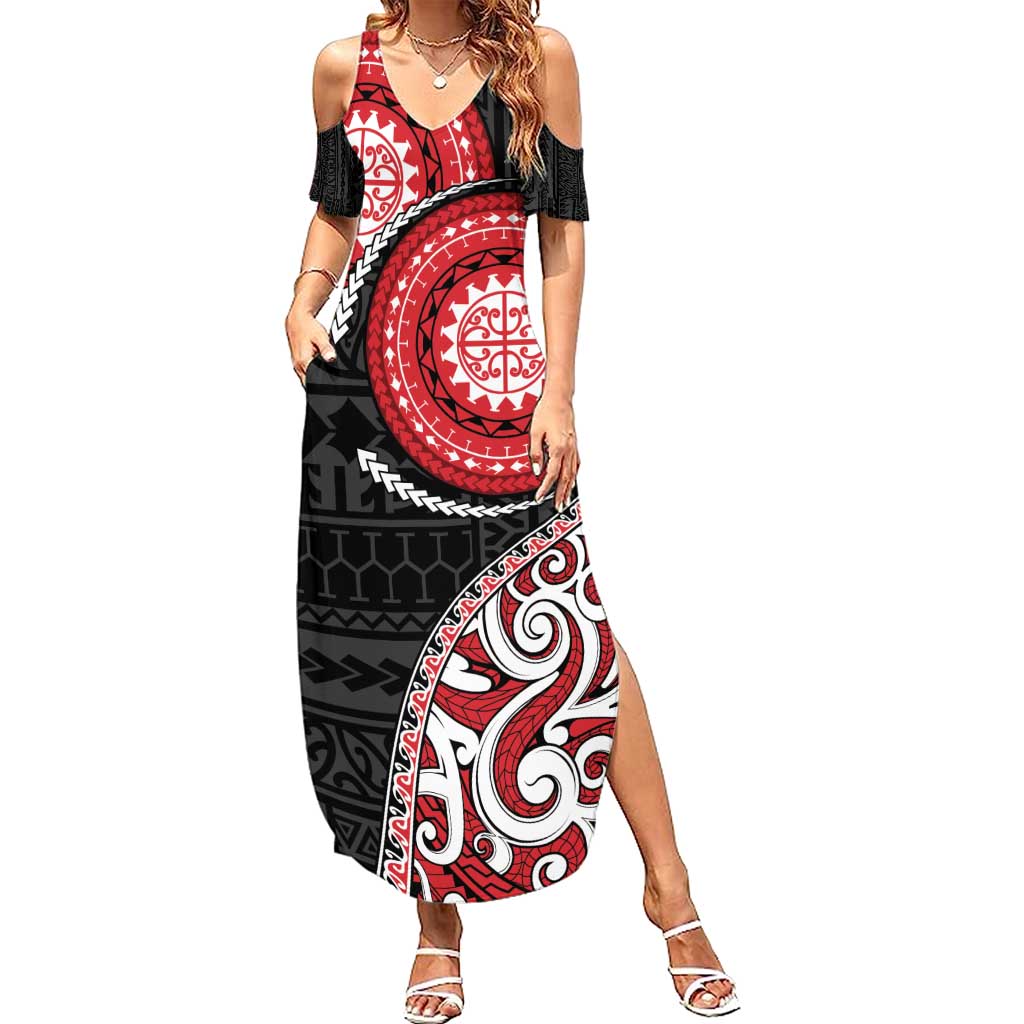 New Zealand Red Maori Koru Simple Style Summer Maxi Dress LT05 Women Red - Polynesian Pride