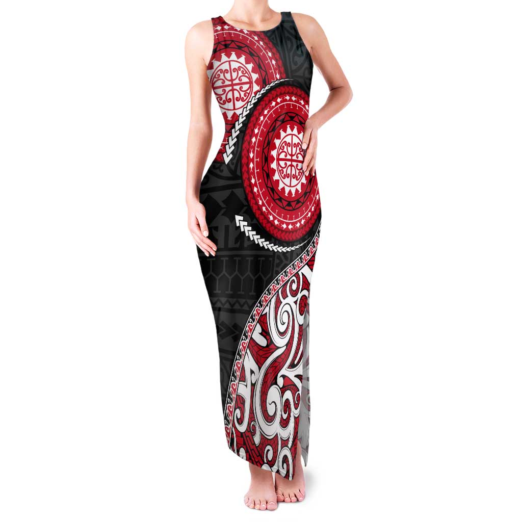 New Zealand Red Maori Koru Simple Style Tank Maxi Dress LT05 Women Red - Polynesian Pride