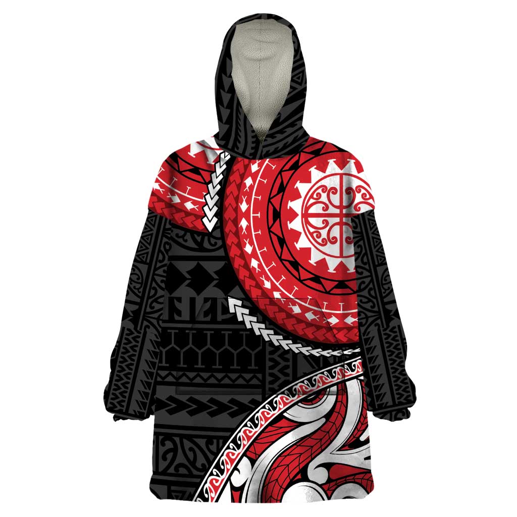 New Zealand Red Maori Koru Simple Style Wearable Blanket Hoodie LT05 One Size Red - Polynesian Pride