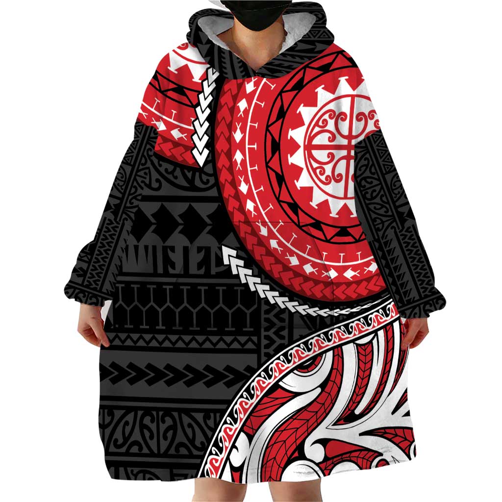 New Zealand Red Maori Koru Simple Style Wearable Blanket Hoodie LT05 - Polynesian Pride