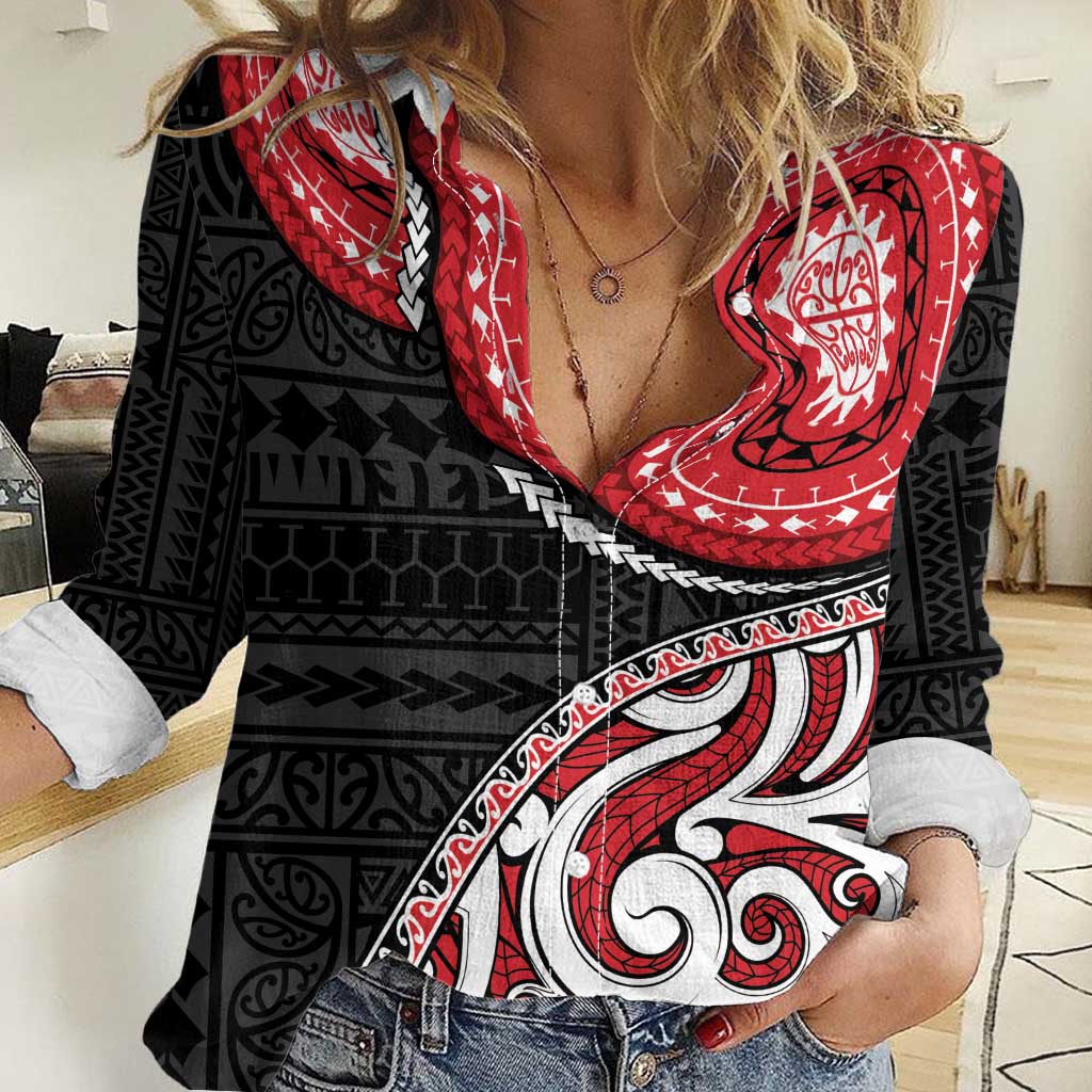 New Zealand Red Maori Koru Simple Style Women Casual Shirt