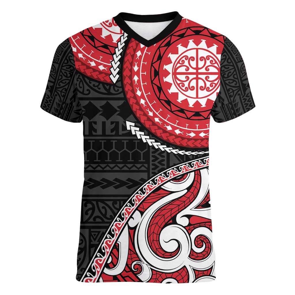 New Zealand Red Maori Koru Simple Style Women V-Neck T-Shirt LT05 Female Red - Polynesian Pride