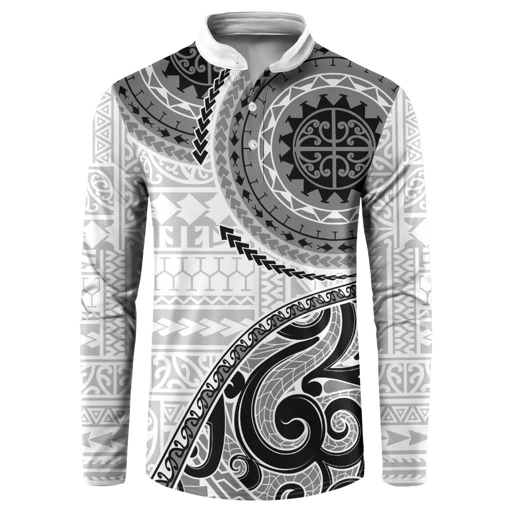 New Zealand White Maori Koru Simple Style Button Sweatshirt LT05 White - Polynesian Pride