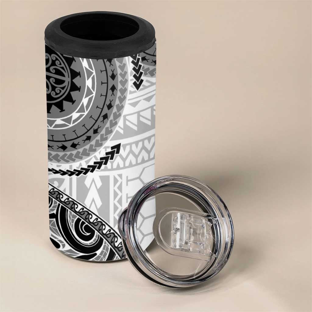New Zealand White Maori Koru Simple Style 4 in 1 Can Cooler Tumbler LT05 - Polynesian Pride