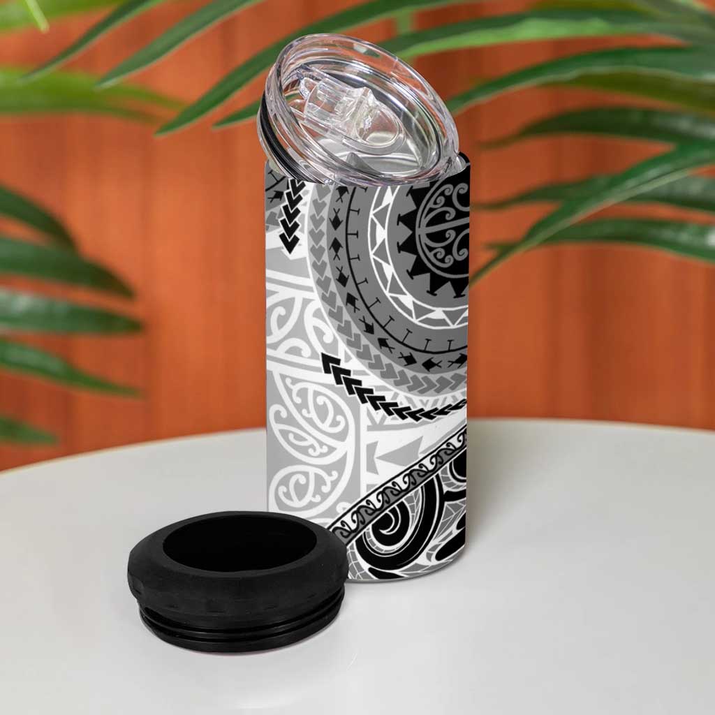 New Zealand White Maori Koru Simple Style 4 in 1 Can Cooler Tumbler LT05 - Polynesian Pride