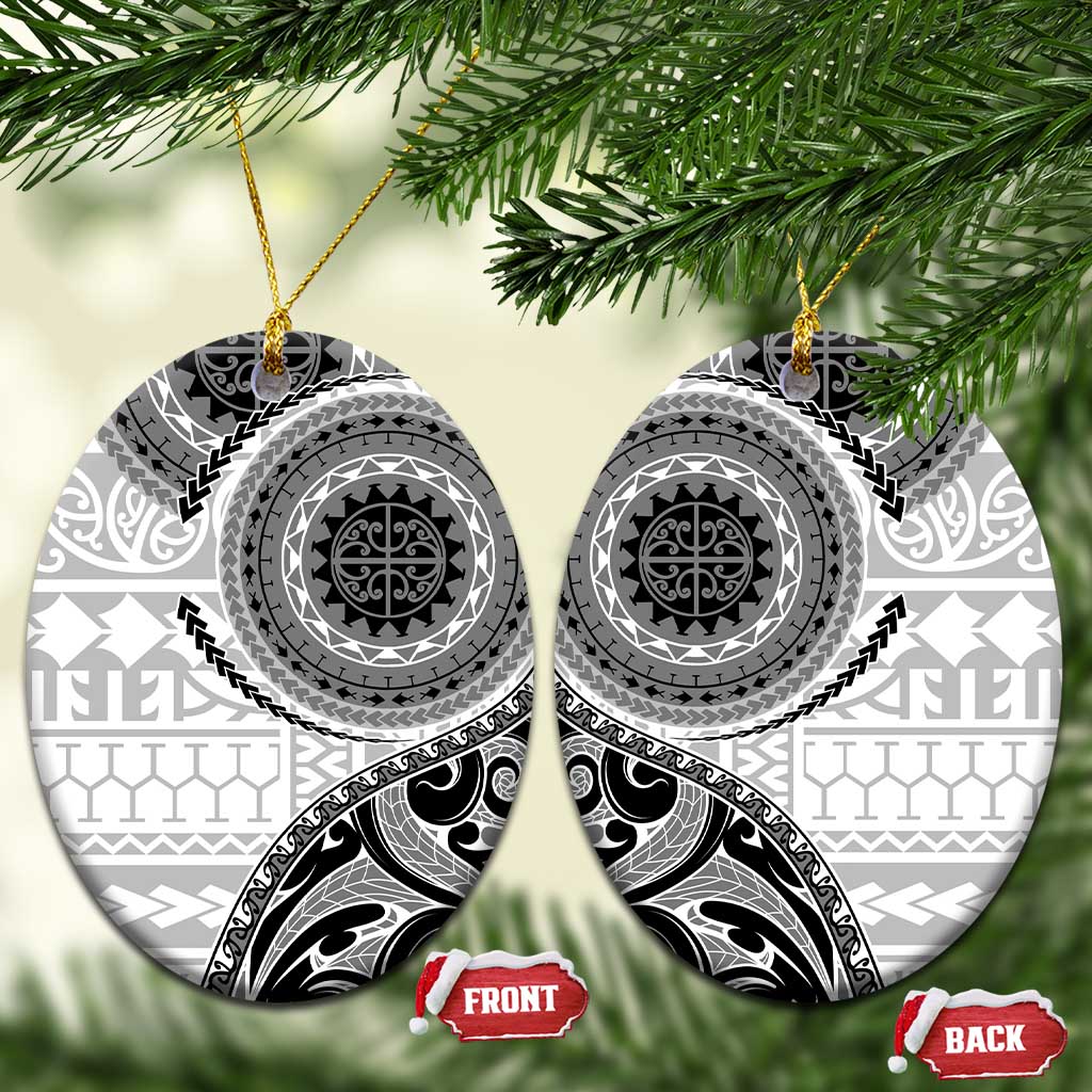 New Zealand White Maori Koru Simple Style Ceramic Ornament LT05 Oval White - Polynesian Pride