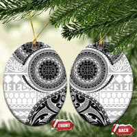 New Zealand White Maori Koru Simple Style Ceramic Ornament LT05 Oval White - Polynesian Pride
