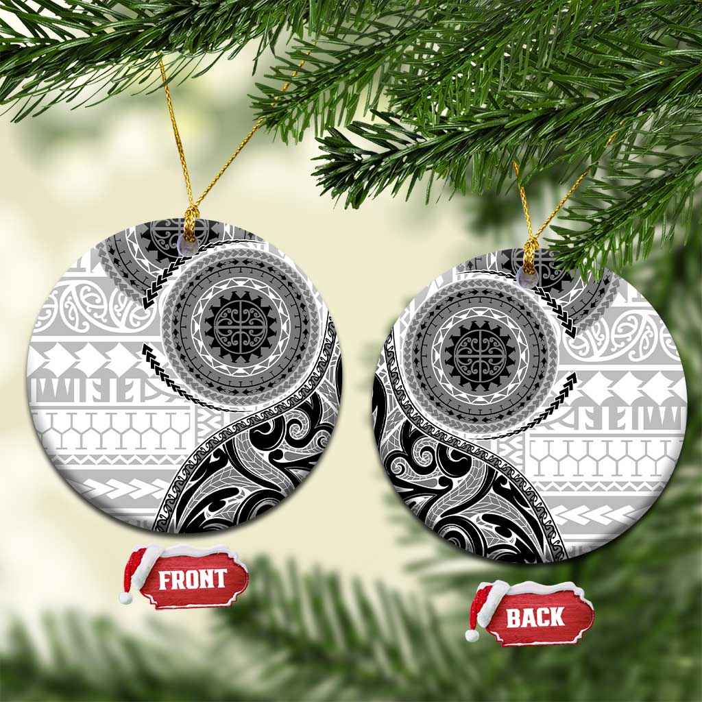 New Zealand White Maori Koru Simple Style Ceramic Ornament LT05 Circle White - Polynesian Pride