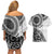 New Zealand White Maori Koru Simple Style Couples Matching Off Shoulder Short Dress and Hawaiian Shirt