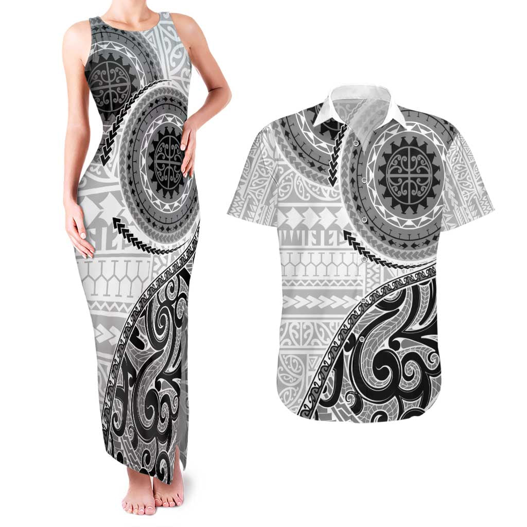 New Zealand White Maori Koru Simple Style Couples Matching Tank Maxi Dress and Hawaiian Shirt