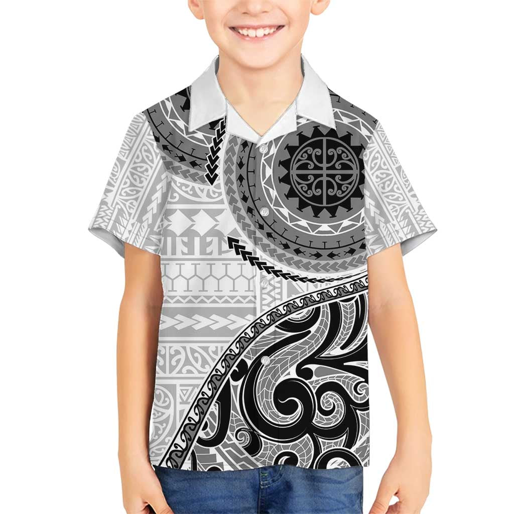 New Zealand White Maori Koru Simple Style Family Matching Long Sleeve Bodycon Dress and Hawaiian Shirt