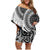 New Zealand White Maori Koru Simple Style Family Matching Off Shoulder Short Dress and Hawaiian Shirt