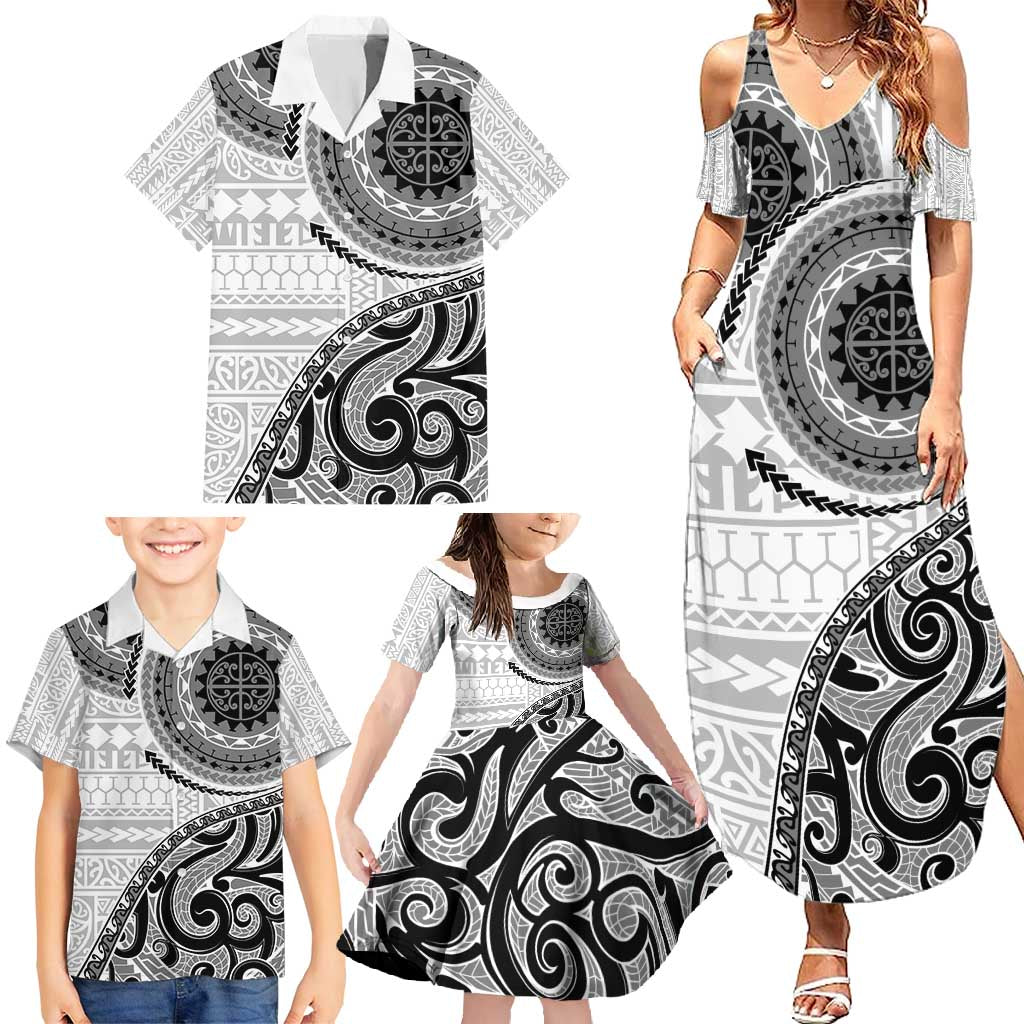 New Zealand White Maori Koru Simple Style Family Matching Summer Maxi Dress and Hawaiian Shirt