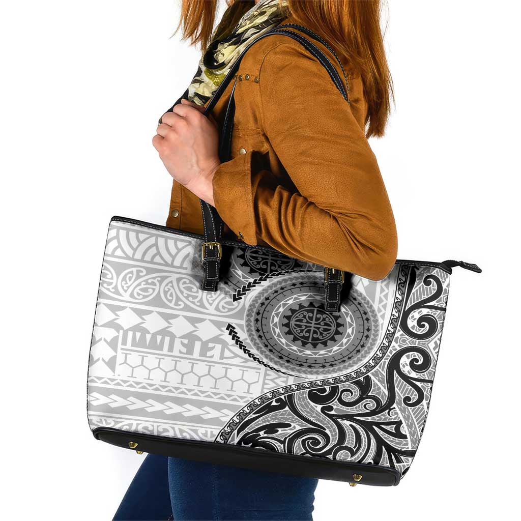 New Zealand White Maori Koru Simple Style Leather Tote Bag LT05 White - Polynesian Pride