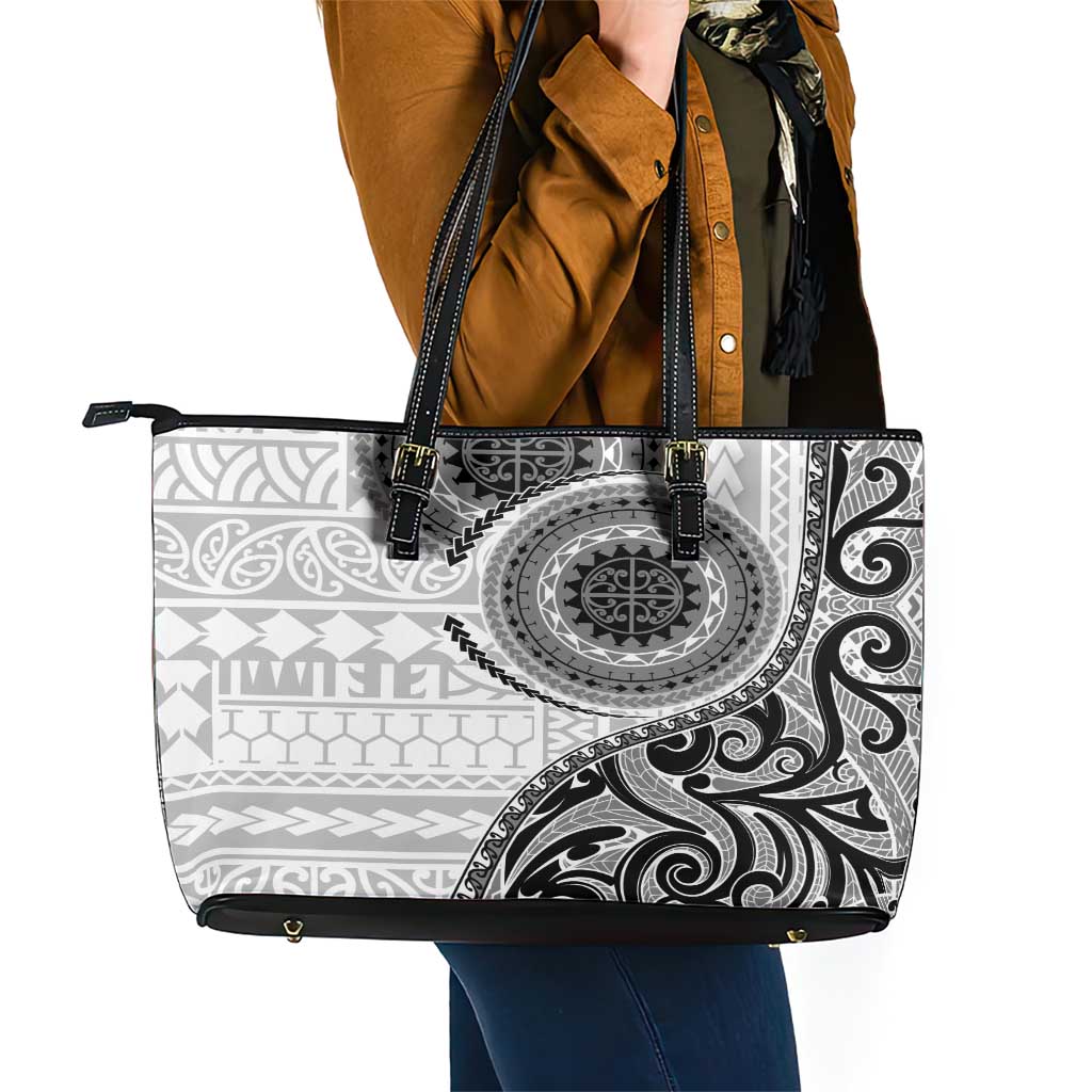 New Zealand White Maori Koru Simple Style Leather Tote Bag LT05 - Polynesian Pride