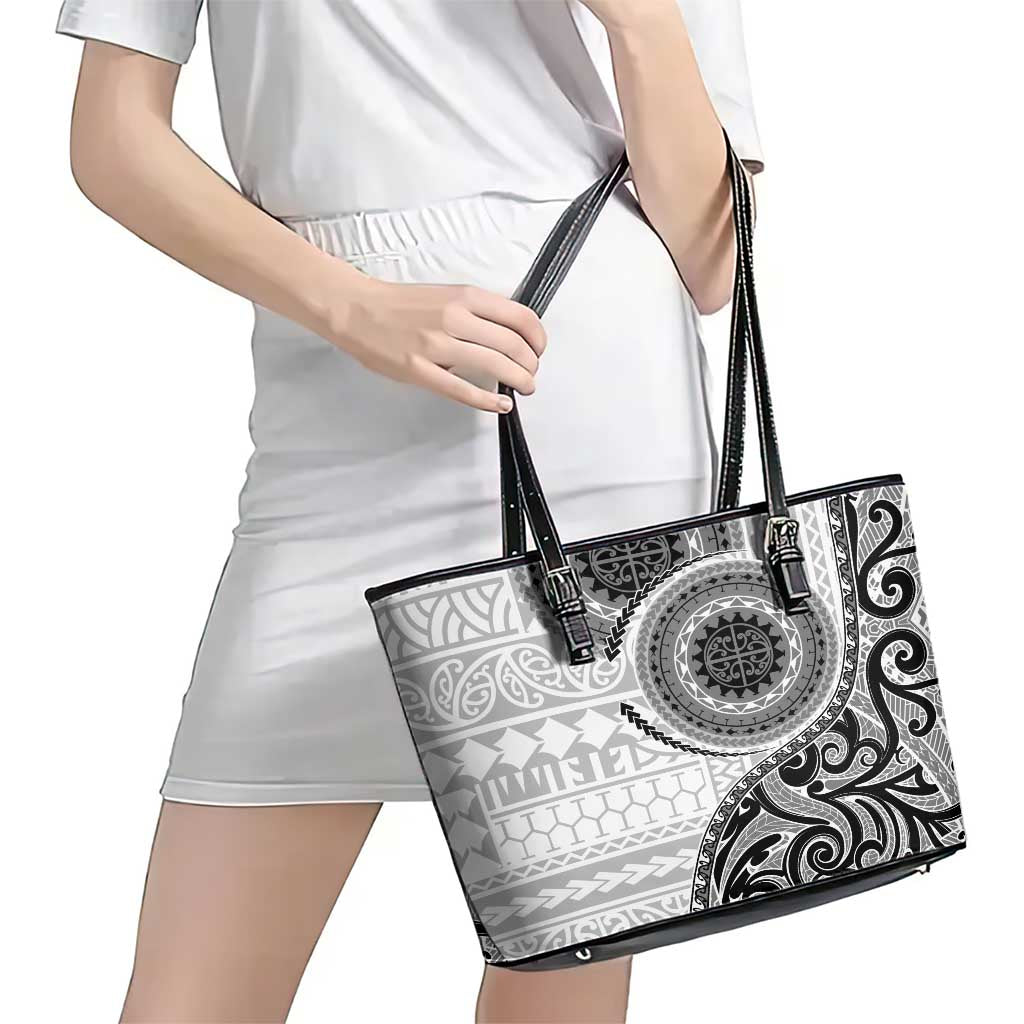 New Zealand White Maori Koru Simple Style Leather Tote Bag LT05 - Polynesian Pride