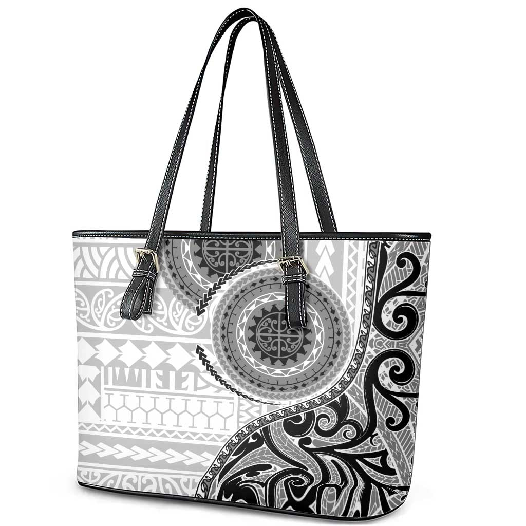 New Zealand White Maori Koru Simple Style Leather Tote Bag LT05 - Polynesian Pride