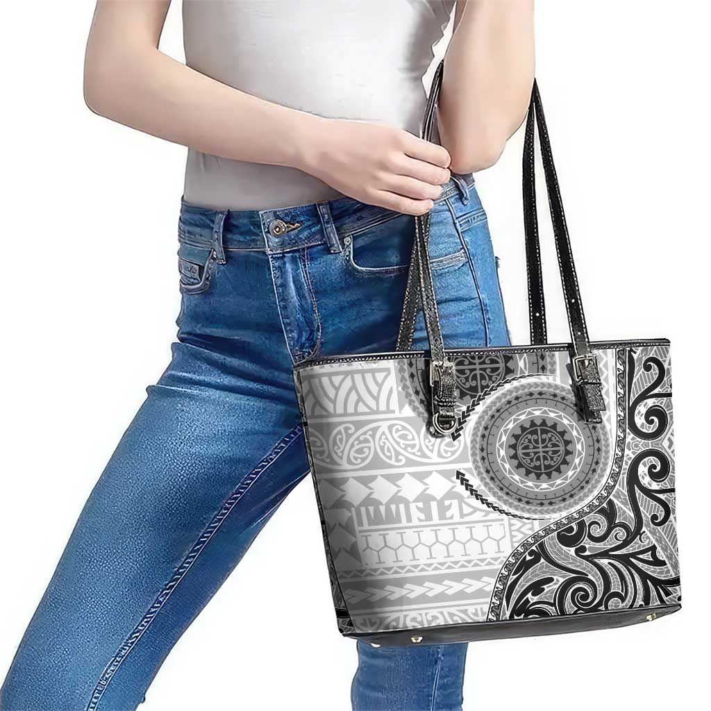 New Zealand White Maori Koru Simple Style Leather Tote Bag LT05 - Polynesian Pride