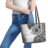 New Zealand White Maori Koru Simple Style Leather Tote Bag LT05 - Polynesian Pride