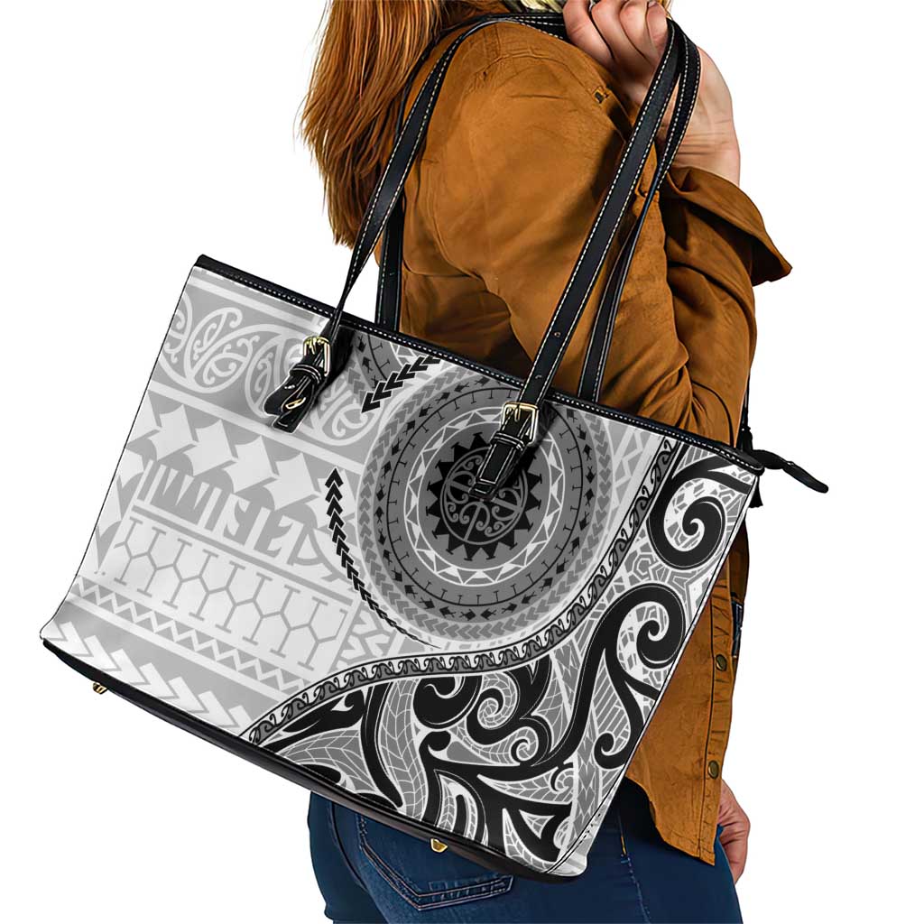 New Zealand White Maori Koru Simple Style Leather Tote Bag LT05 - Polynesian Pride