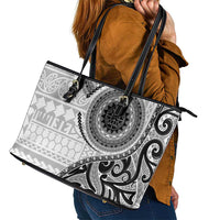New Zealand White Maori Koru Simple Style Leather Tote Bag LT05 - Polynesian Pride