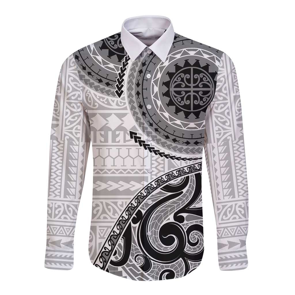 New Zealand White Maori Koru Simple Style Long Sleeve Button Shirt