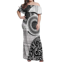 New Zealand White Maori Koru Simple Style Off Shoulder Maxi Dress LT05 Women White - Polynesian Pride