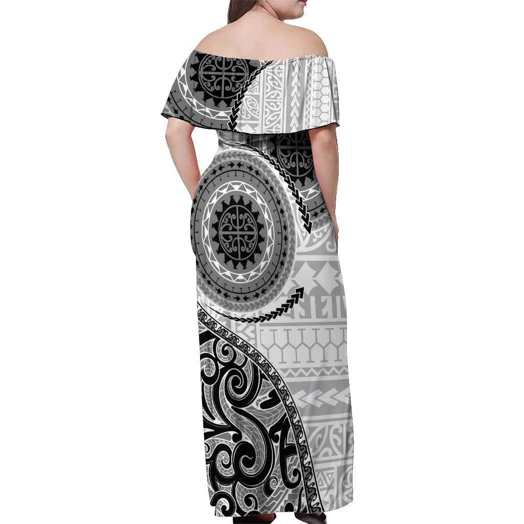 New Zealand White Maori Koru Simple Style Off Shoulder Maxi Dress LT05 - Polynesian Pride