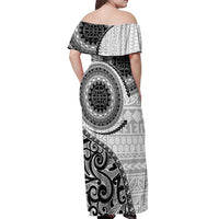 New Zealand White Maori Koru Simple Style Off Shoulder Maxi Dress LT05 - Polynesian Pride